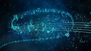 Digital music staff with glowing blue notes and particles on a dark background, symbolising creativity and learning in music education.