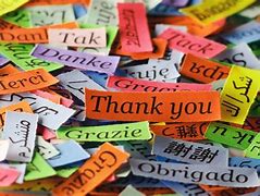Colourful collection of cards displaying the word "Thank you" in various languages, representing the study of global cultures and languages.