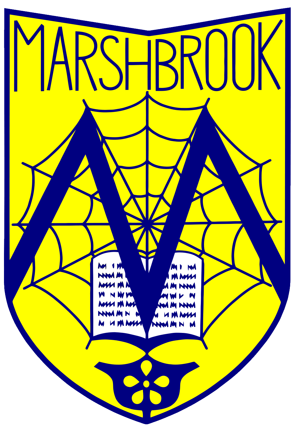 Marshbrook First School logo featuring a yellow shield with a blue "M" and "Marshbrook" text, representing the Local Governing Committee.
