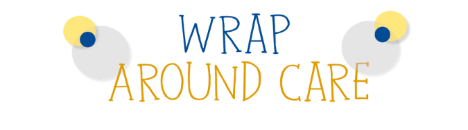 Illustration for wraparound care, showing playful, child-friendly elements representing before and after-school childcare at Marshbrook First School.  
