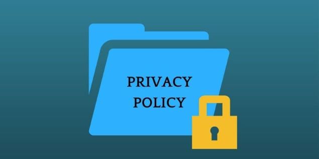 Illustration of a blue folder labeled "Privacy Policy" with a yellow padlock symbol, representing secure privacy notices.  
