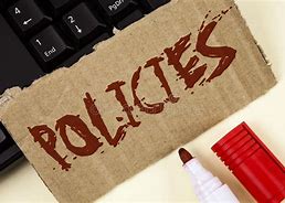 Policies graphic featuring a close-up of a folder tab labeled "POLICIES" in bold red text, accompanied by a pen and paper.  