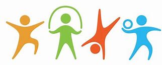 Colourful graphic of figures in motion representing running, jumping, and stretching, symbolising physical activity and fitness in Physical Education.