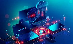 Digital illustration showing futuristic computer interfaces, glowing blue and red lights, symbolising technology and computational learning in Computing.